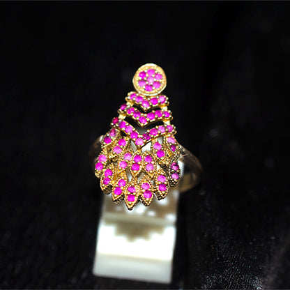 6 Carat Gold Plated Turkish Pink Ruby Cascading Peacock Ring