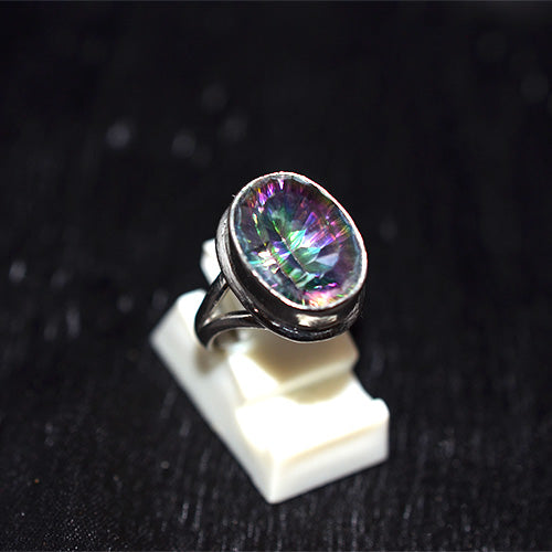 925 Sterling Silver Oval Mystic Topaz Split Shank Ring