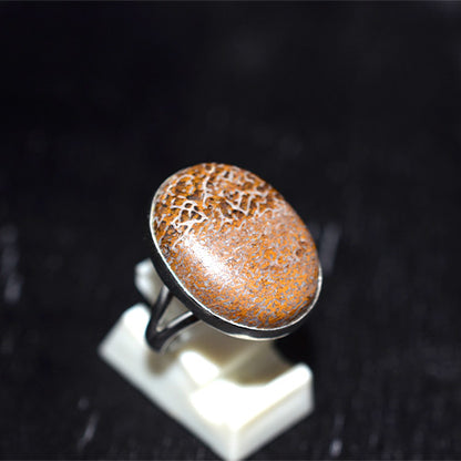 925 Sterling Silver Webbed Jasper Oval Ring