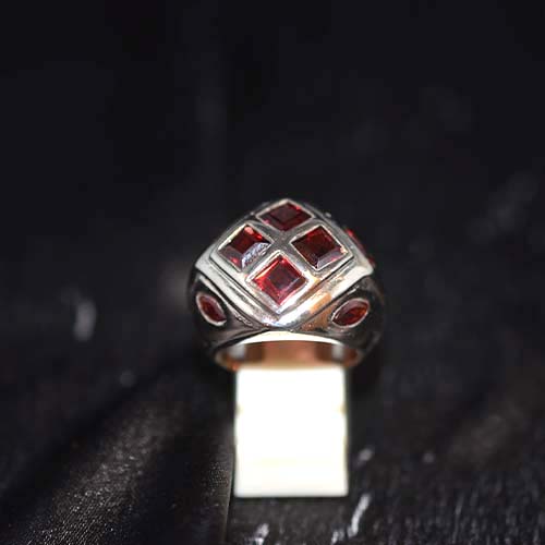 925 Sterling Silver Red Gemstone Square Cluster Ring
