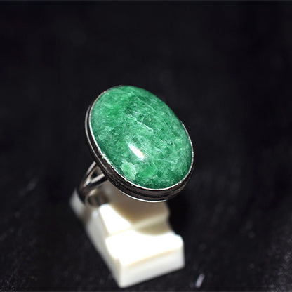 925 Sterling Silver Green Fuchsite Oval Ring