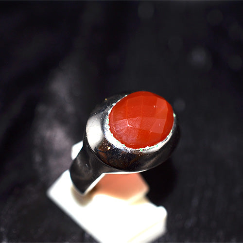 925 Sterling Silver Oval Faceted Carnelian Domed Signet Ring