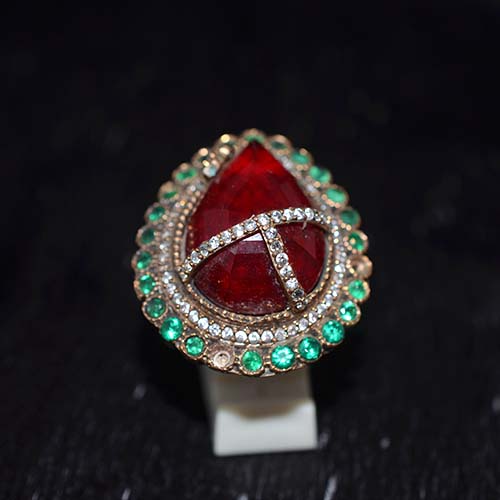6 Carat Gold Plated Red Emerald Cluster Ring