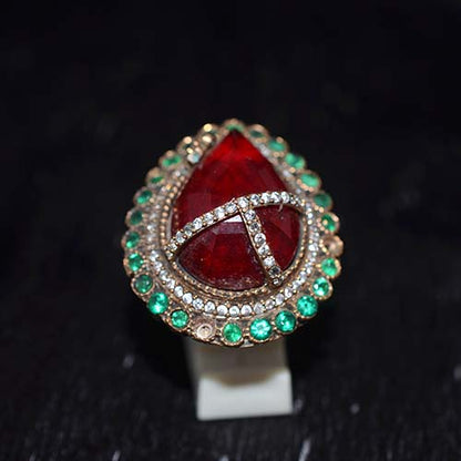 6 Carat Gold Plated Red Emerald Cluster Ring