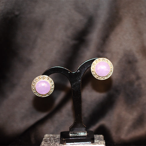6 Carat Gold Plated Round Lavender Jade Stud Earrings