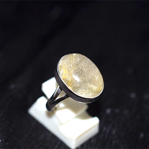 925 Sterling Silver Rutilated Quartz Oval Ring