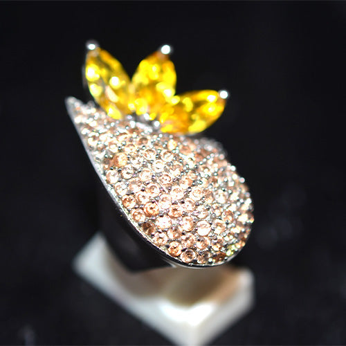 925 Sterling Silver Pave Pineapple Motif Ring