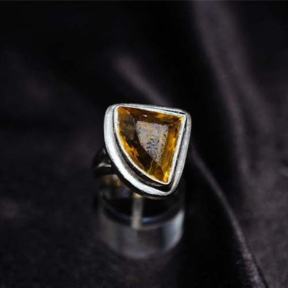 925 Sterling Silver Citrine Shield Cut Ring