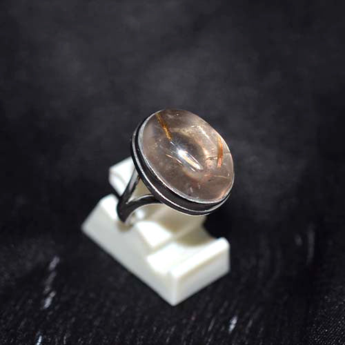 925 Sterling Silver Rutilated Quartz Oval Double Bezel Ring