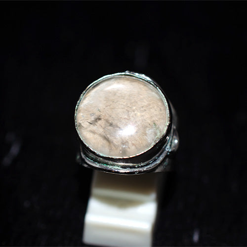 925 Sterling Silver Round Rutilated Quartz Rustic Wire-Wrap Ring