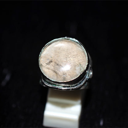 925 Sterling Silver Round Rutilated Quartz Rustic Wire-Wrap Ring