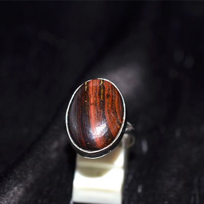 925 Sterling Silver Red Tiger Iron Oval Ring