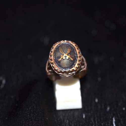 925 Sterling Silver Two-Tone Crossed Swords Motif Signet Ring