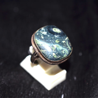 925 Sterling Silver Kambaba Jasper Cushion Cut Ring