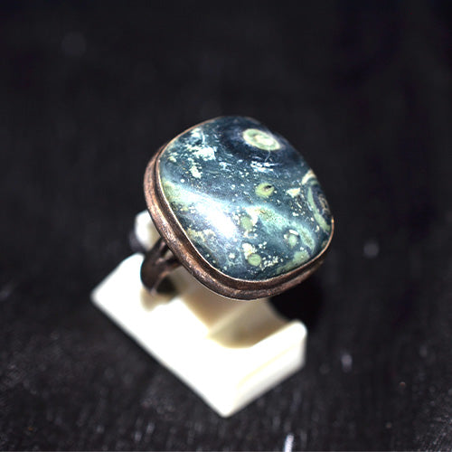 925 Sterling Silver Kambaba Jasper Cushion Cut Ring
