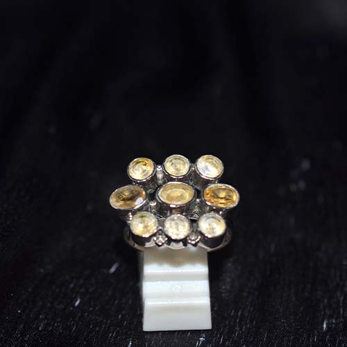 925 Sterling Silver Yellow Citrine Nine Oval Cluster Ring