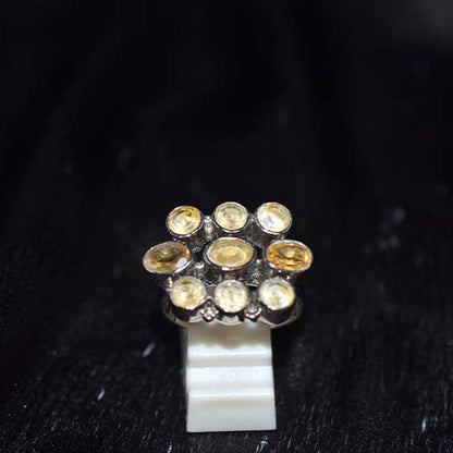 925 Sterling Silver Yellow Citrine Nine Oval Cluster Ring
