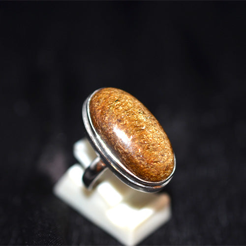 925 Sterling Silver Golden Bronzite Oval Ring