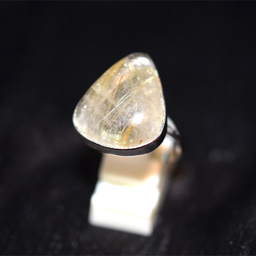 925 Sterling Silver Turkish Rutilated Quartz Triangle Ring