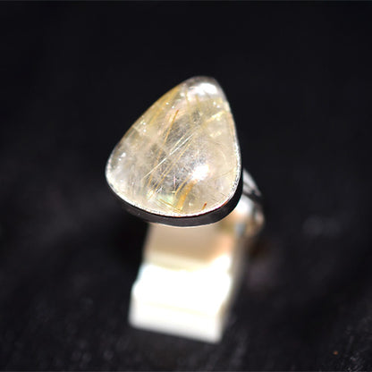 925 Sterling Silver Turkish Rutilated Quartz Triangle Ring
