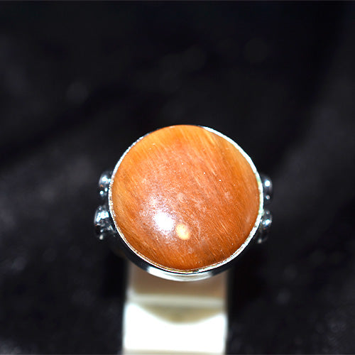 925 Sterling Silver Round Sunstone Turkish Ring with Ornate Shank