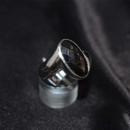925 Sterling Silver Smoky Quartz Elongated Oval Ring