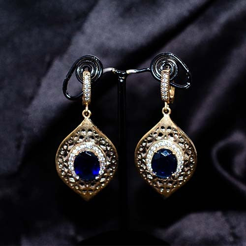 6 Carat Gold Plated Turkish Floral Green Red Crystal Stud Earrings