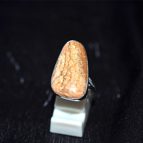 925 Sterling Silver Elongated Oval Picture Jasper Ring