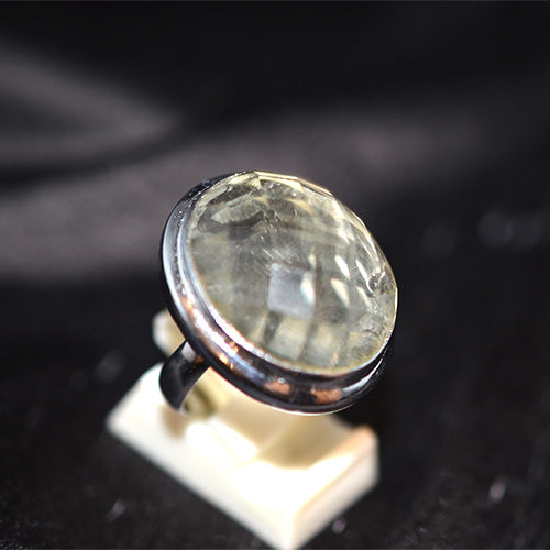 925 Sterling Silver Round Faceted Lemon Quartz Turkish Ring
