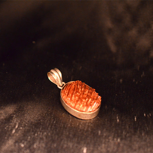 925 Sterling Silver Oval Fibrous Red Gemstone Pendant