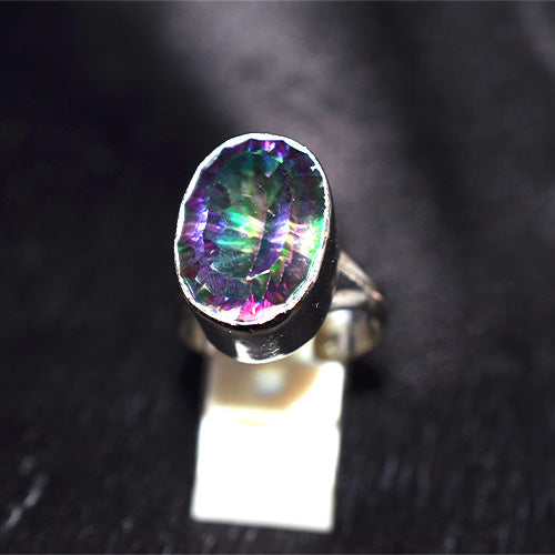 925 Sterling Silver Oval Mystic Topaz Bezel Set Ring