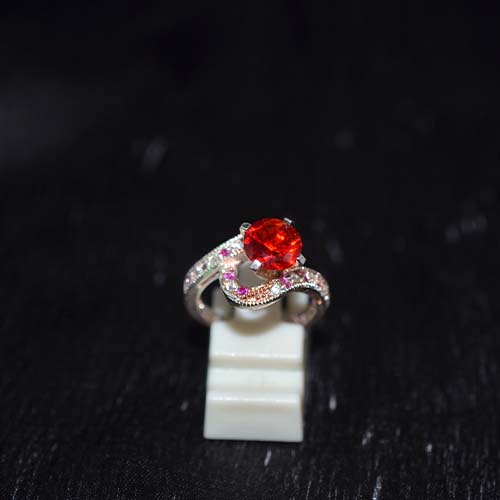 925 Sterling Silver Red Gemstone Swirled Band Ring