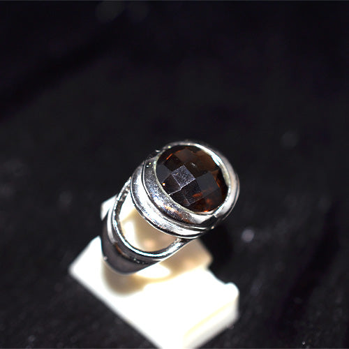 925 Sterling Silver Smoky Quartz Faceted Oval Ring