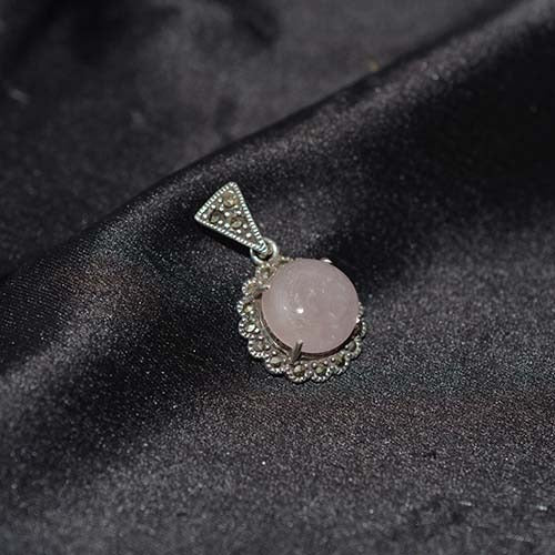 925 Sterling Silver Rose Quartz Halo Pendant
