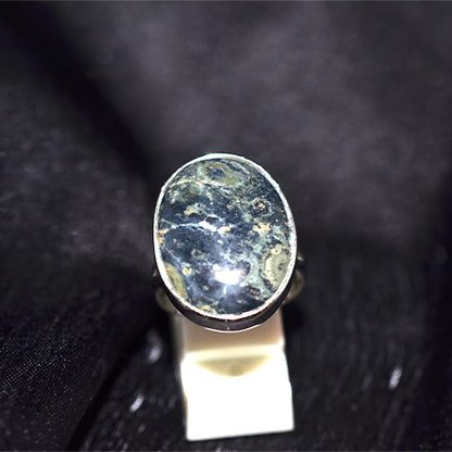 925 Sterling Silver Oval Mottled Serpentine Ring