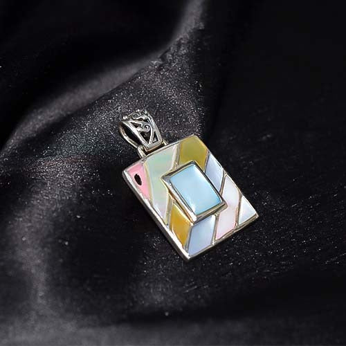 925 Sterling Silver Pastel Mother of Pearl Inlay Pendant