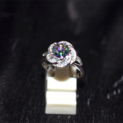 925 Sterling Silver Mystic Topaz and Baguette Ballerina Halo Ring