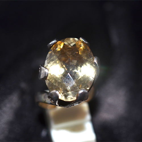 925 Sterling Silver Faceted Oval Citrine Large Prong Ring