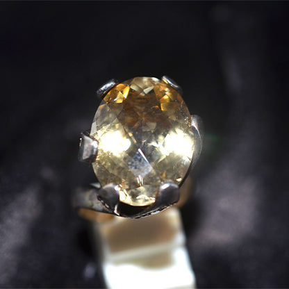 925 Sterling Silver Faceted Oval Citrine Large Prong Ring