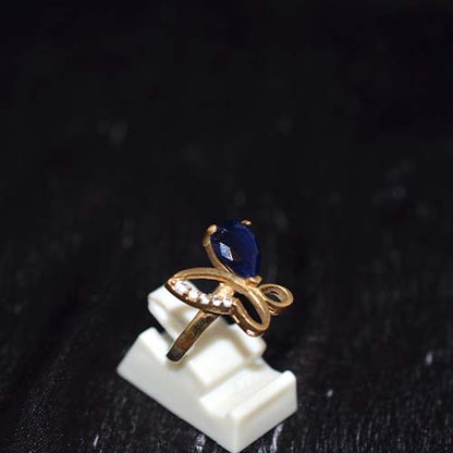 6 Carat Gold Plated Blue Sapphire Bow Design Ring