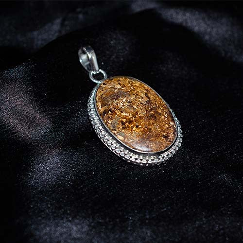 925 Sterling Silver Brown Jasper Oval Halo Pendant