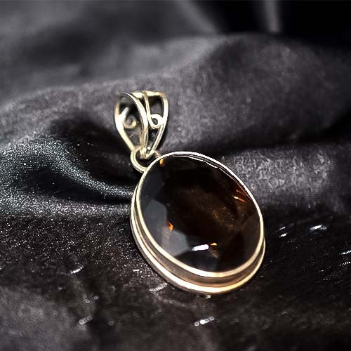 925 Sterling Silver Smoky Quartz Faceted Oval Pendant