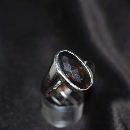 925 Sterling Silver Smoky Quartz Elongated Oval Ring