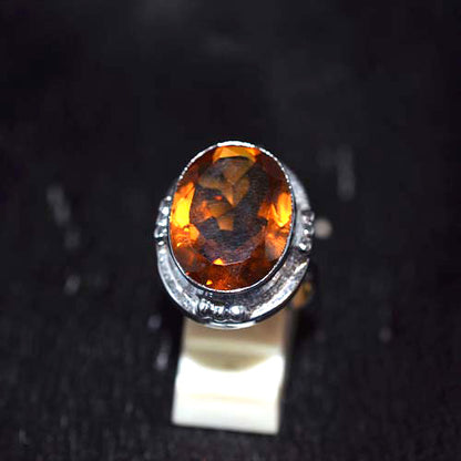 925 Sterling Silver Oval Amber Statement Ring