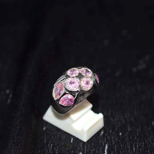 925 Sterling Silver Pink Gemstone Cluster Design Ring