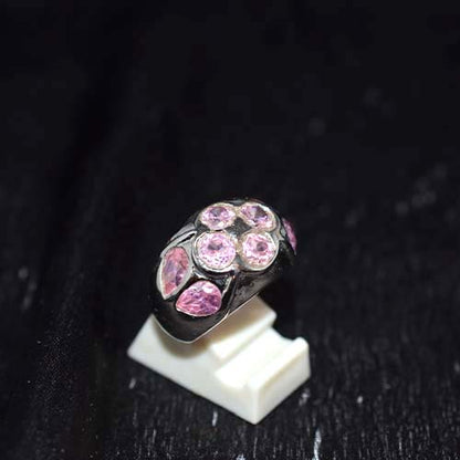 925 Sterling Silver Pink Gemstone Cluster Design Ring