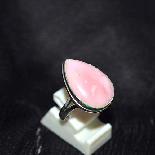 925 Sterling Silver Vivid Pink Opal Elongated Teardrop Ring