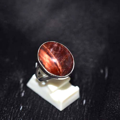 925 Sterling Silver Red Tiger Eye Oval Ring