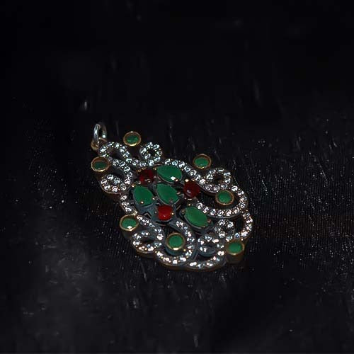 6 Carat Gold Plated Multicolor Paisley CZ Stone Pendant