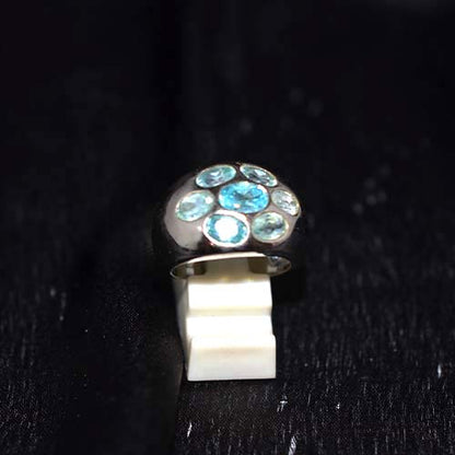 925 Sterling Silver Blue Topaz Cluster Dome Ring